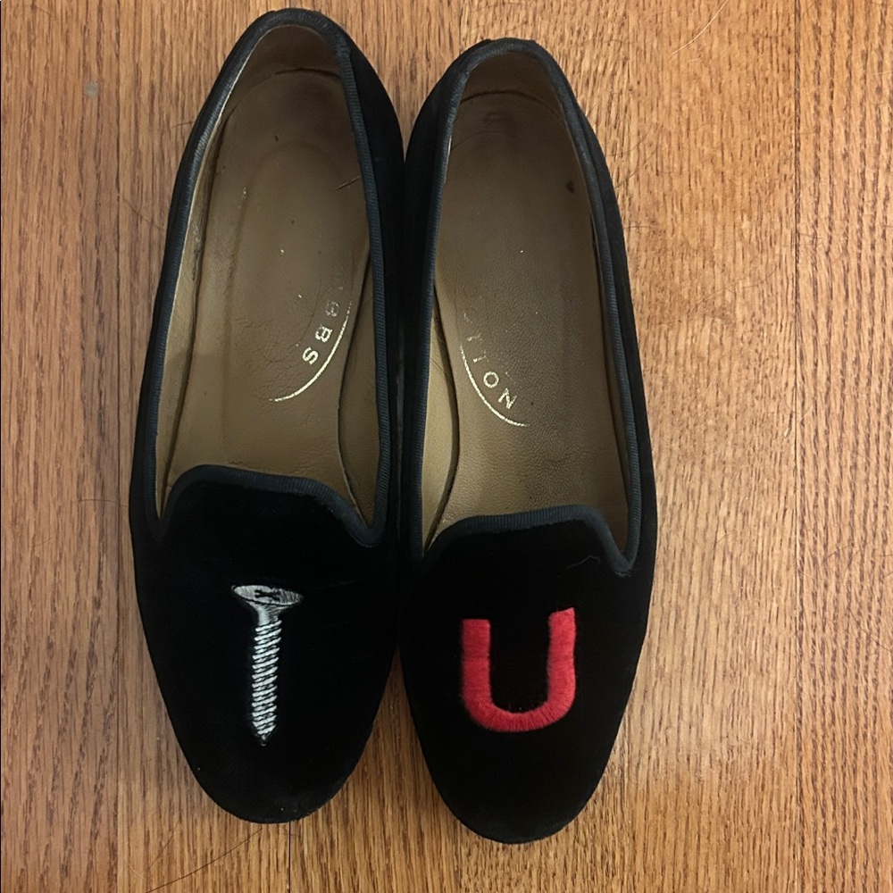 Stubbs. & Wootton Black Velvet Loafers with Embroidered Design